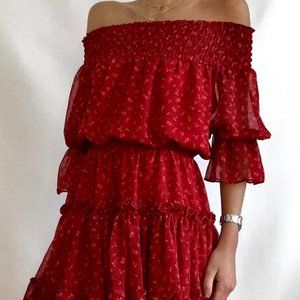 Misa Los Angeles Darla Off the Shoulder Dress Red Floral